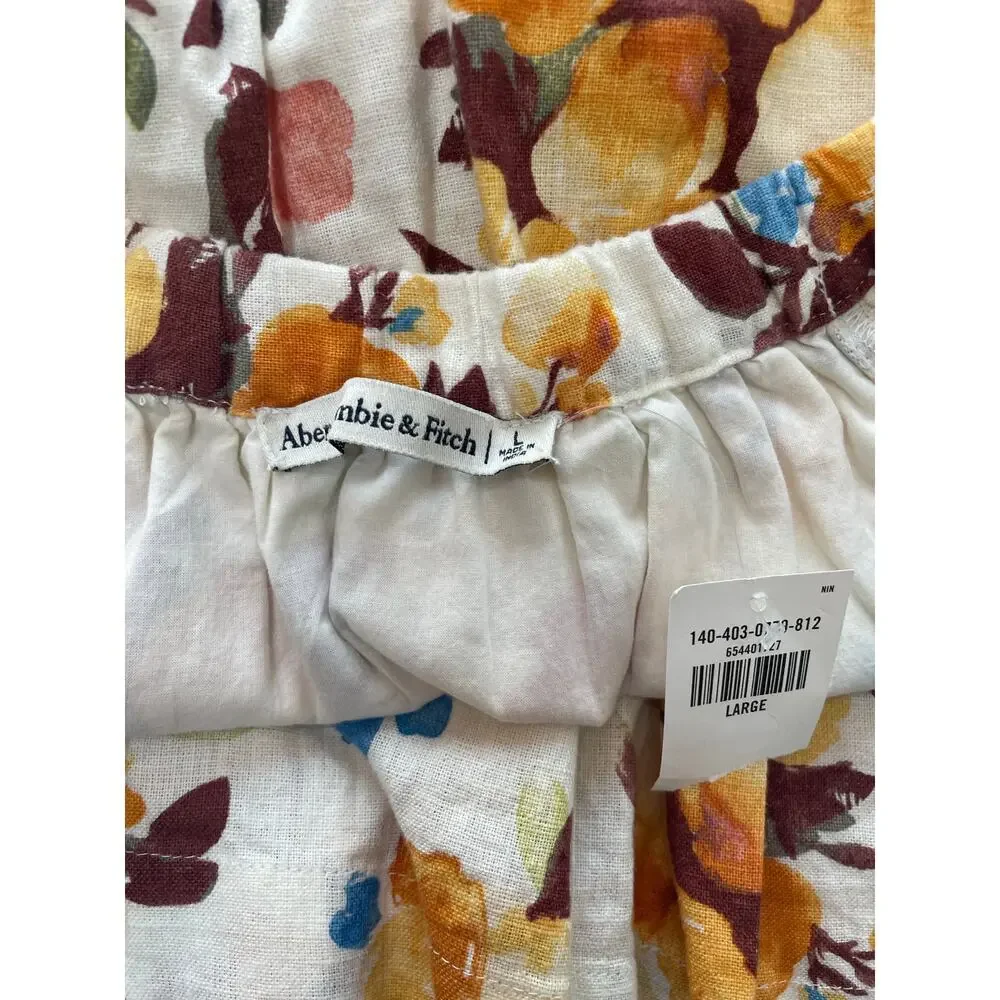 NWT Abercrombie & Fitch Floral Babydoll Cottage Puff Sleeve Linen Blend Top